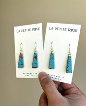 Load image into Gallery viewer, Two pairs of faux turquoise clay earrings with varied marbled patterns.