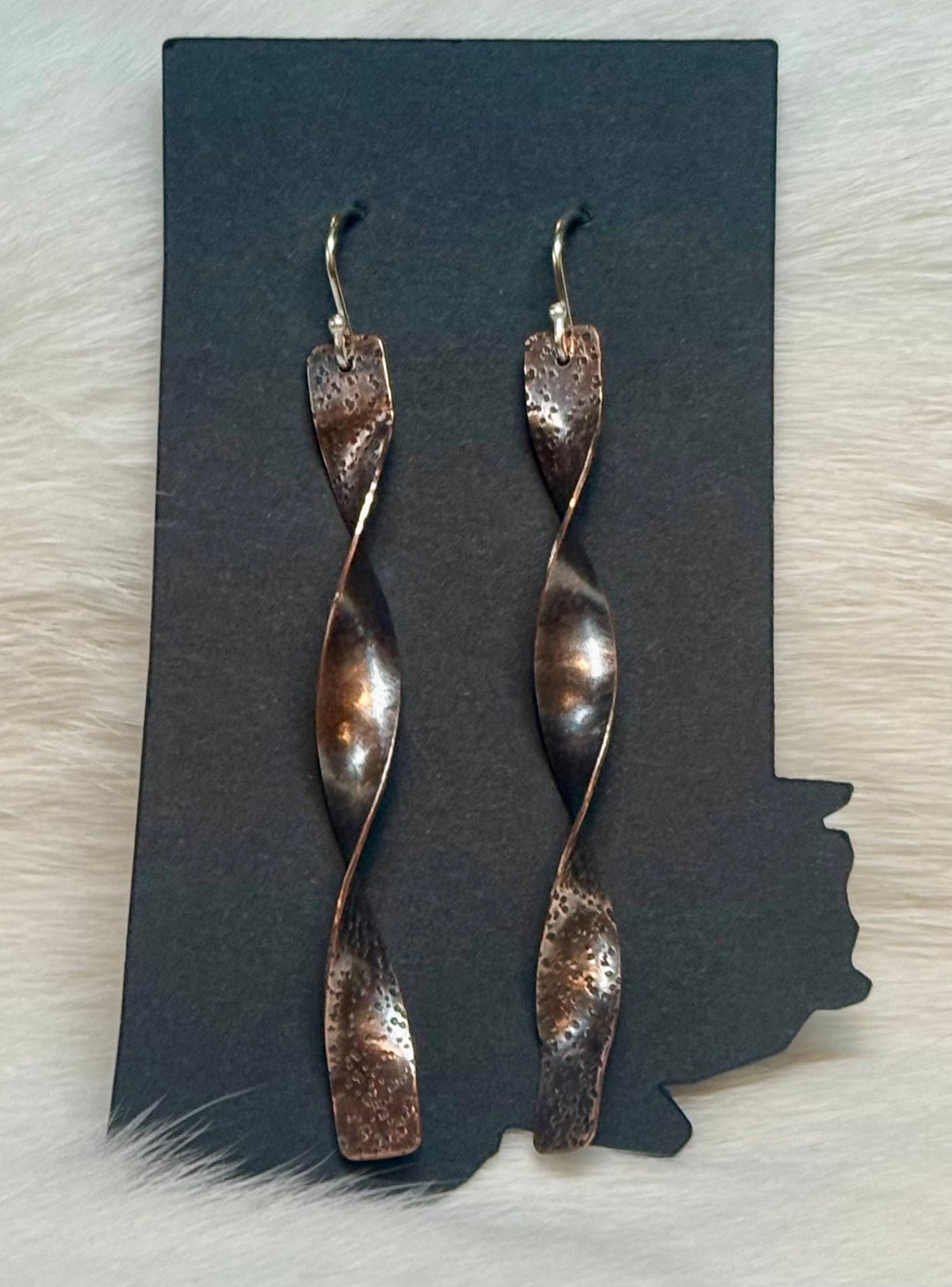 Copper & Sterling Silver Textured Twist Earrings (#6588) - By