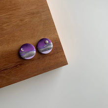 Load image into Gallery viewer, Purple Celestial Landscape (Sun/Moon) Clay Earrings - By: La Petite Rose