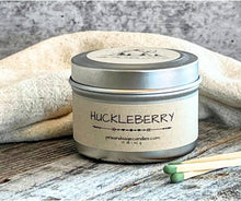 Load image into Gallery viewer, Pine and Sage Candles - Huckleberry- 6 oz Black Matte Candle Tin