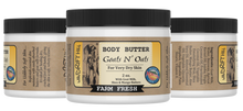 Load image into Gallery viewer, Front and back views of Goats N' Oats body butter jars.