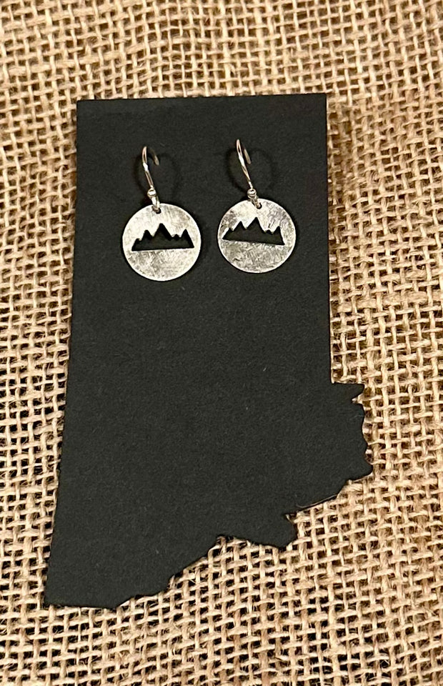 Sterling Silver Disc Earrings with Mountain Cutout