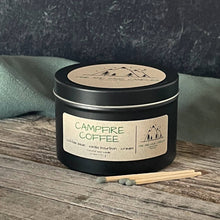 Load image into Gallery viewer, Pine and Sage Candles - Campfire Coffee-6 oz. Black Matte Candle Tin