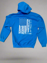 Load image into Gallery viewer, Livingston Flag Hoodie (Blue) - By: 406 Vinyl Art
