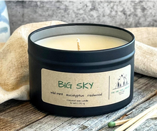 Load image into Gallery viewer, Pine and Sage Candles - Big Sky- 6 oz Black Matte Candle Tin
