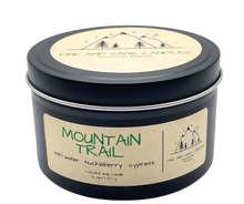 Load image into Gallery viewer, Pine and Sage Candles - Mountain Trail- 6 oz Black Matte Candle Tin

