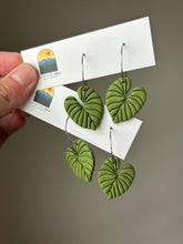 Load image into Gallery viewer, La Petite Rose LLC - Monstera Leaf Clay Hoops, Handmade Green Plant Earrings
