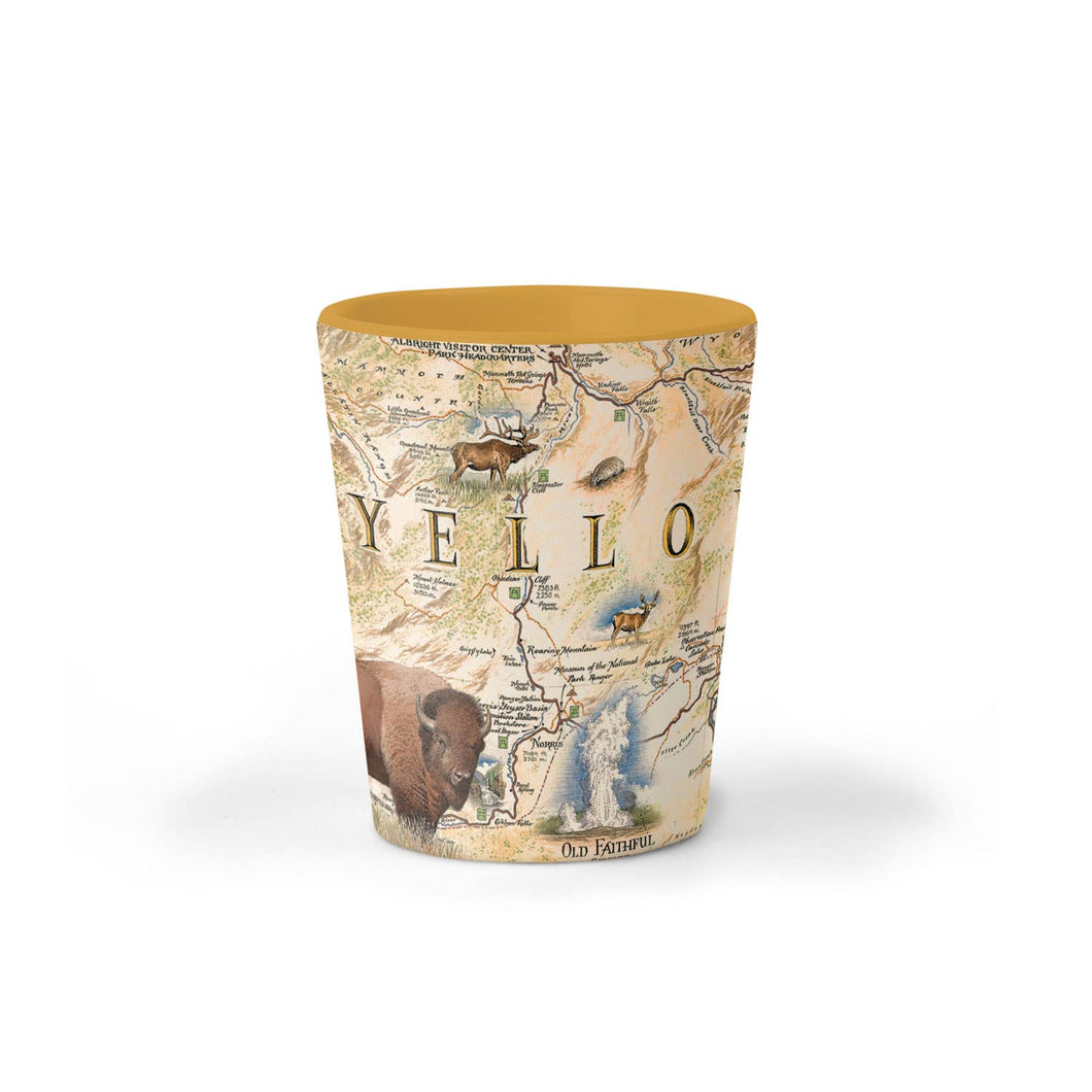 Yellowstone National Park Map Ceramic Shot Glass - By: XPLORER MAPS
