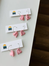 Load image into Gallery viewer, La Petite Rose LLC - Pink Heart Hoop Clay Earrings, Love Dangles
