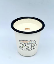 Load image into Gallery viewer, Candle - Unique! Reusable Enamel Cup Candle * Montana Bear - By: The Sacred Wild Candle Co
