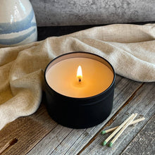 Load image into Gallery viewer, Pine and Sage Candles - Campfire Coffee-6 oz. Black Matte Candle Tin

