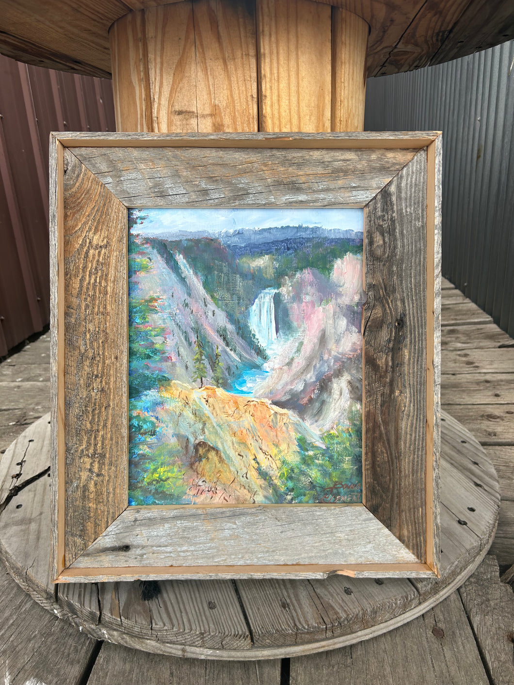Decorative Acrylic Yellowstone Falls Framed Painting -By: Bonnie & Clyde Designs