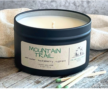 Load image into Gallery viewer, Pine and Sage Candles - Mountain Trail- 6 oz Black Matte Candle Tin
