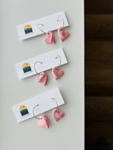 Load image into Gallery viewer, La Petite Rose LLC - Pink Heart Hoop Clay Earrings, Love Dangles
