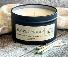 Load image into Gallery viewer, Pine and Sage Candles - Huckleberry- 6 oz Black Matte Candle Tin
