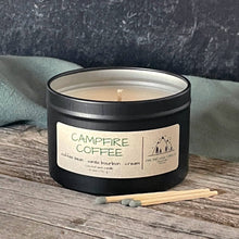 Load image into Gallery viewer, Pine and Sage Candles - Campfire Coffee-6 oz. Black Matte Candle Tin
