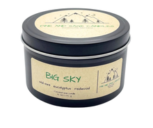 Load image into Gallery viewer, Pine and Sage Candles - Big Sky- 6 oz Black Matte Candle Tin
