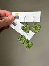 Load image into Gallery viewer, La Petite Rose LLC - Monstera Leaf Clay Hoops, Handmade Green Plant Earrings
