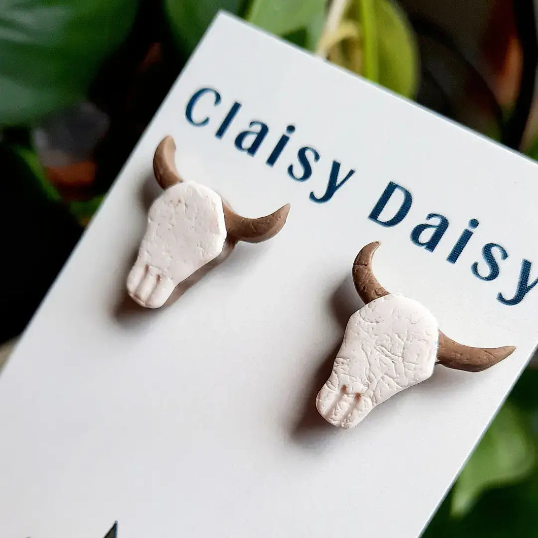 Bull Skull / Cow Head Studs - By: Claisy Daisy