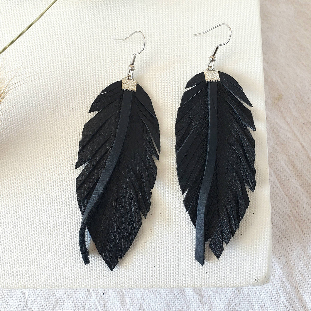 Leather Feather Earrings - By: Uniquely Yours Montana