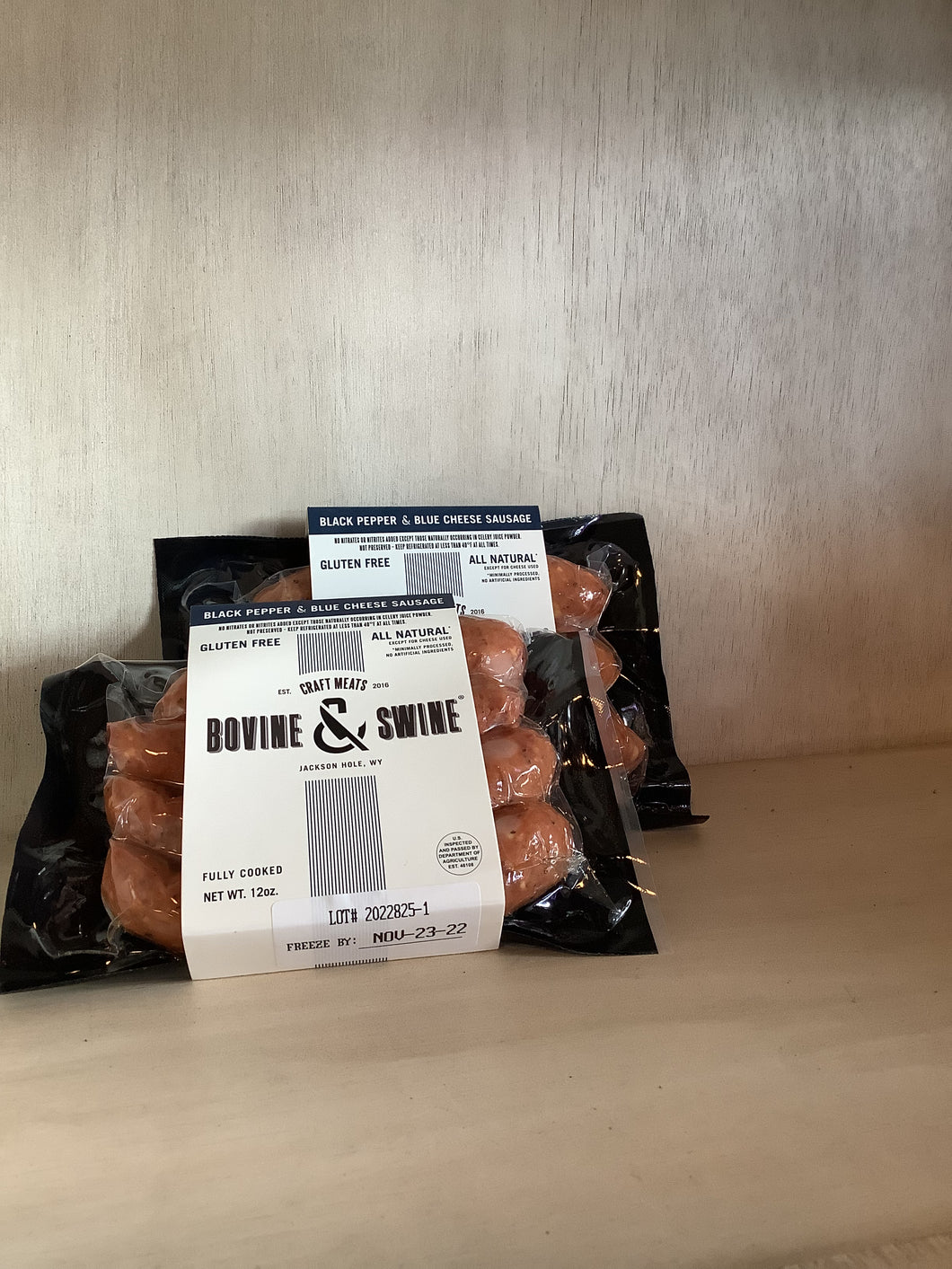 Black Pepper & Blue Cheese Sausage - By: Bovine and Swine